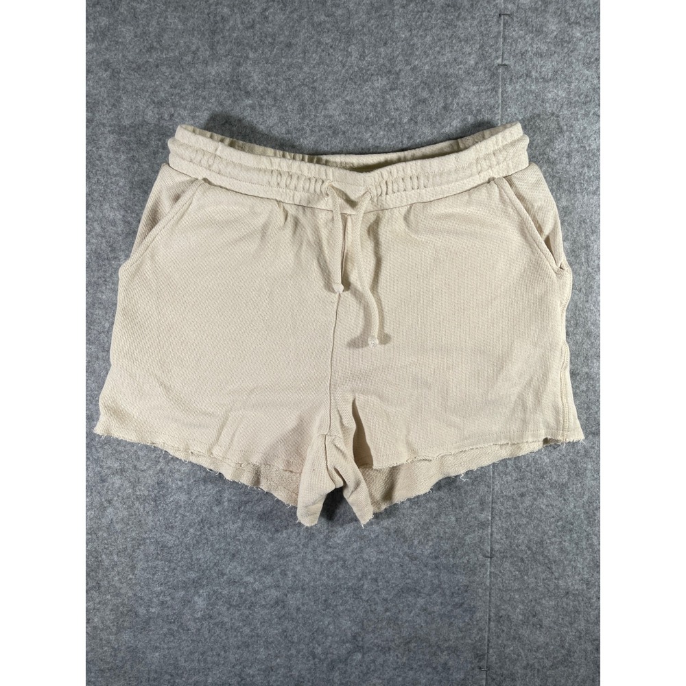 American Eagle Waffle Knit Lounge Shorts Cream Beige Raw Hem Womens Medium